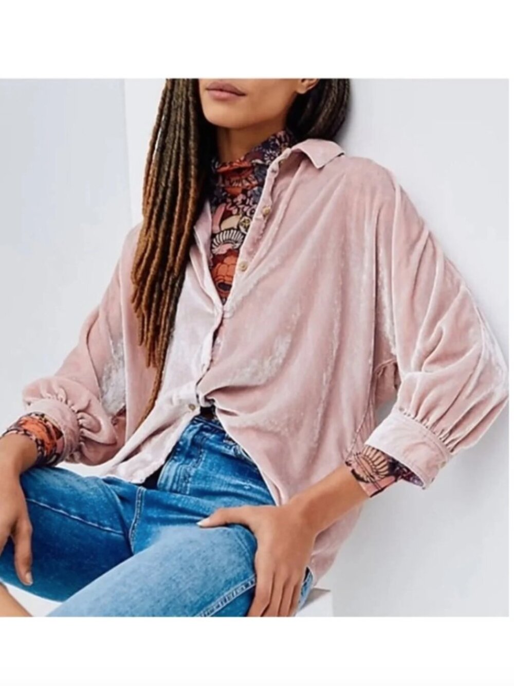 Anthropologie Pilcro Orsay Velvet Button Down Top Pink
